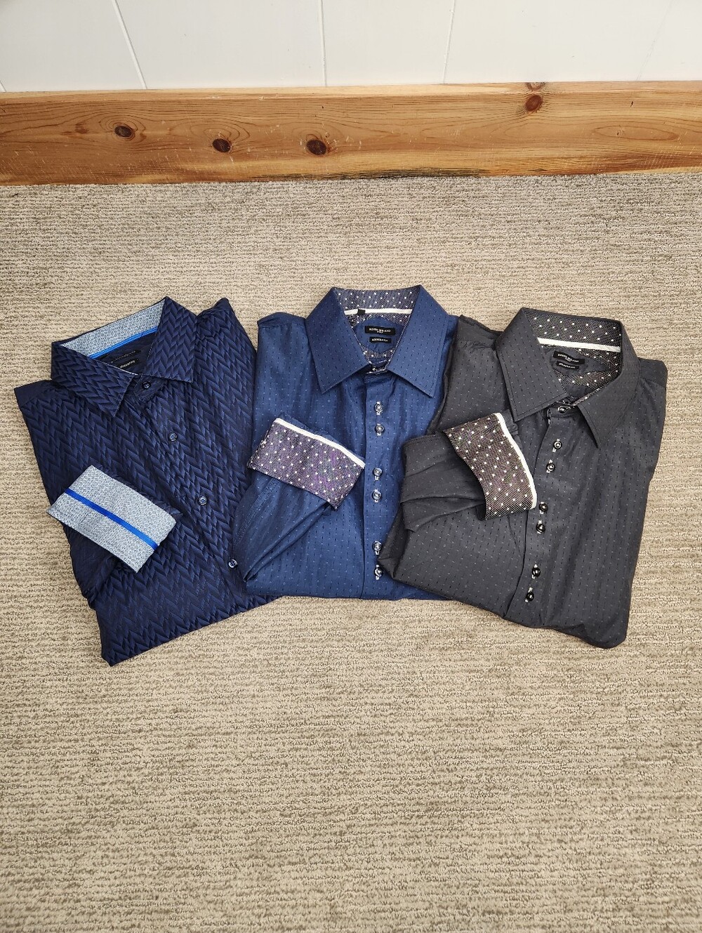 Rosso Milano Italy Modern Fit Dress Shirts Set Of 3 Mens XL Blue Black Geometric